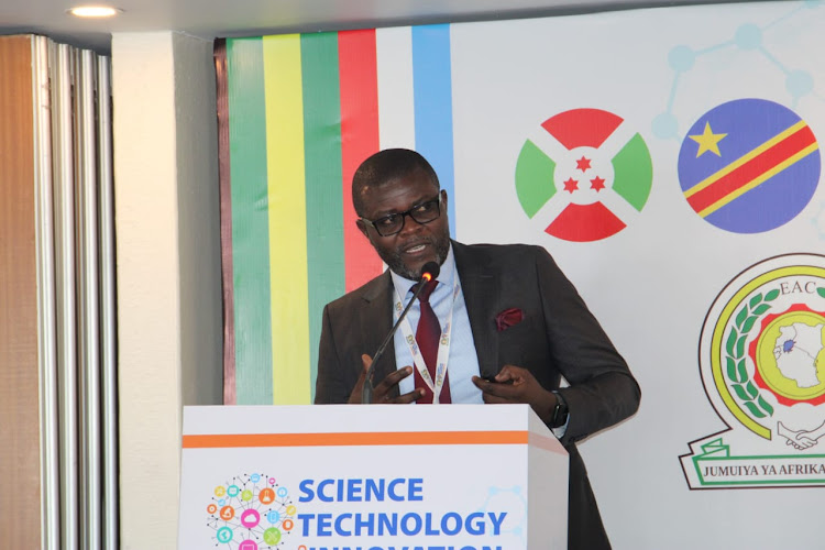 Kenyatta University Research Innovation and Product Development Registrar Prof. Richard Oduor speaking during the 3rd EAC Regional Science, Technology and Innovation conference at PanAfric hotel, Nairobi on March 6, 2024