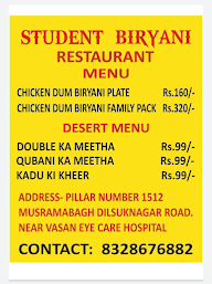 Student Biryani menu 1