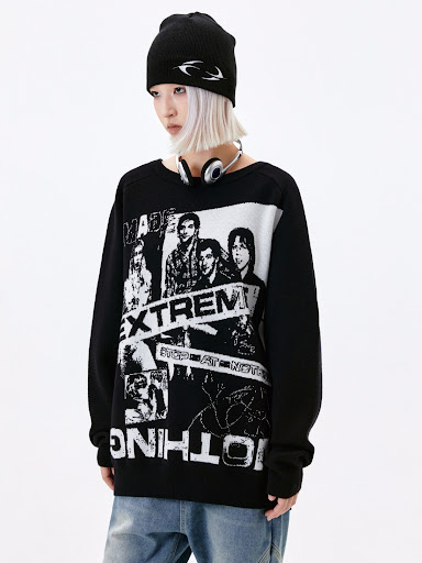 Title 3, American Jacquard Loose-fitting Casual Round-ne...