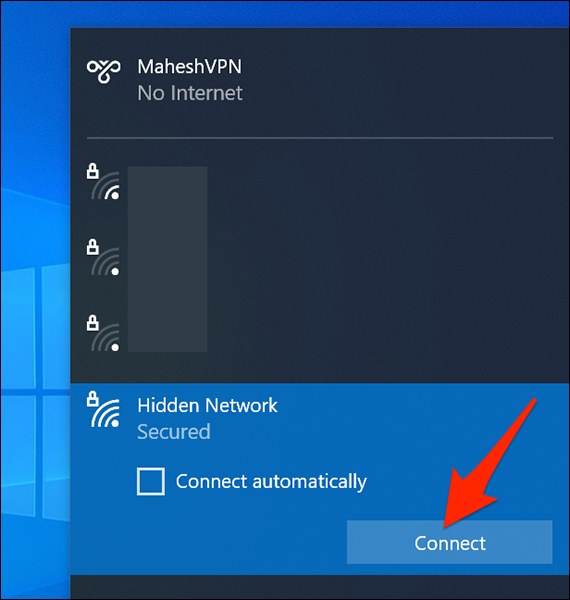 Kết nối với Wi-Fi ẩn trong Thanh tác vụ Windows 10