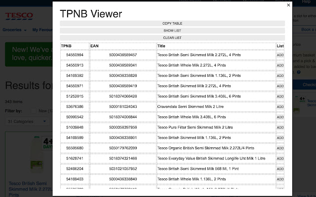 Tesco Groceries TPNB Viewer chrome extension