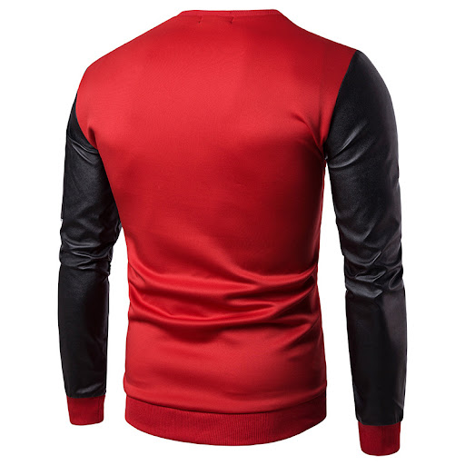 Title 5, Mens Leather Pocket Decorated Round Neck Long ...