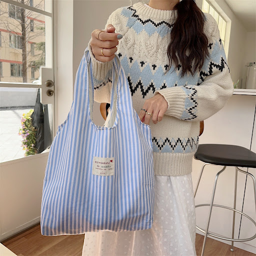 Title 13, New Large Capacity Striped Canvas Bag Women Per...