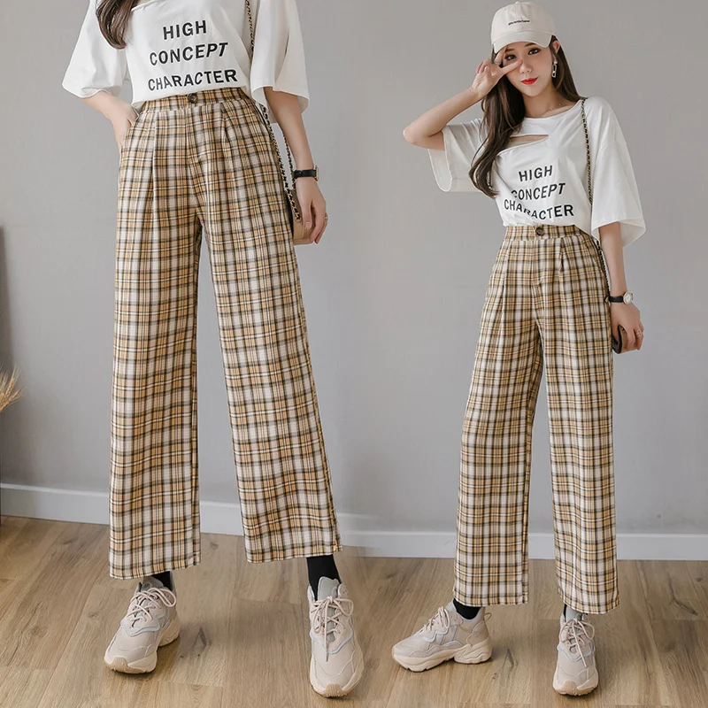 Pantalones anchos de algodón y lino a cuadros para mujer Comodidad y estilo combinados Perfectos para un look casual y fresco Diseño elegante y transpirable