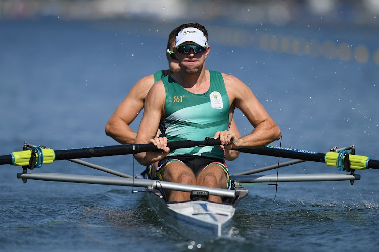 Lawrence Brittain and Shaun Keeling of SA compete during the 2016 Rio Olympic Games at the Lagoa Stadium.