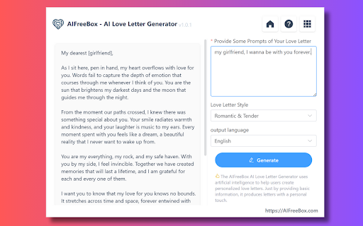 Générateur de Lettres d'Amour AI Gratuit - AIFreebox