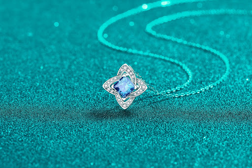 Title 8, 925 Sterling Silver Royal Blue Moissanite Neckl...
