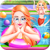 Fun Pool Party - Sun  Tanning in Swimming Pool