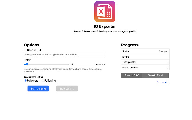 IG Follower Export tool