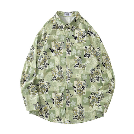 Title 4, Japanese Retro Floral Full Print Long Sleeve Sh...