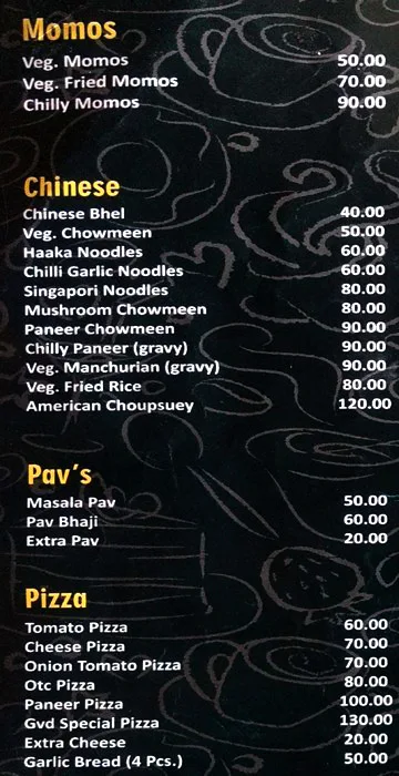 GVD Soni's Cafe menu 