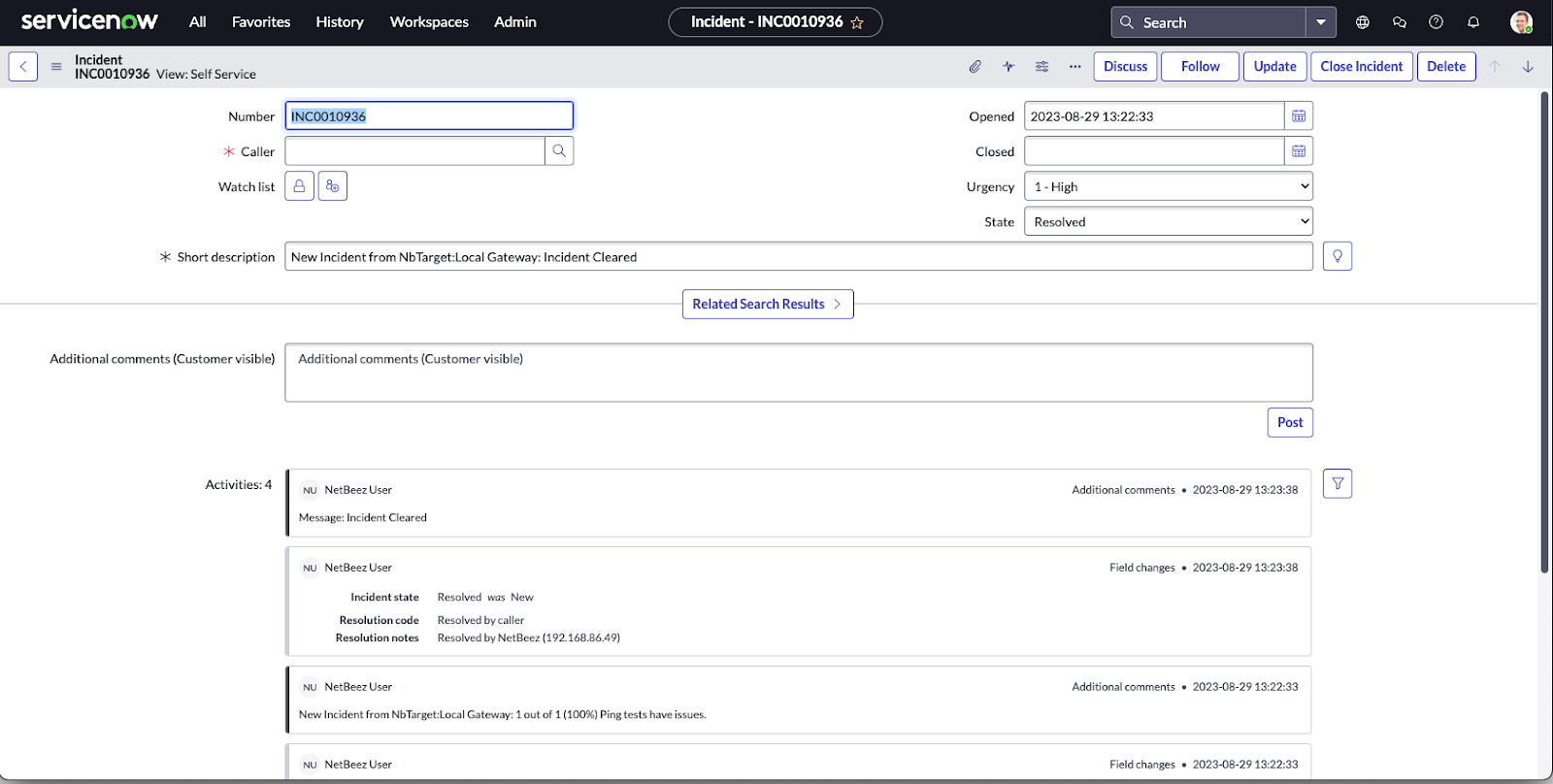 servicenow netbeez integration