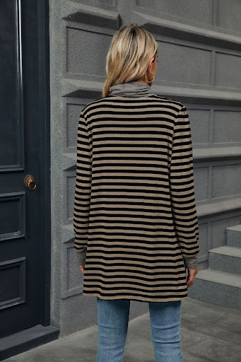 Title 11, Fashion Striped Print Long Sweatshirt With Pock...