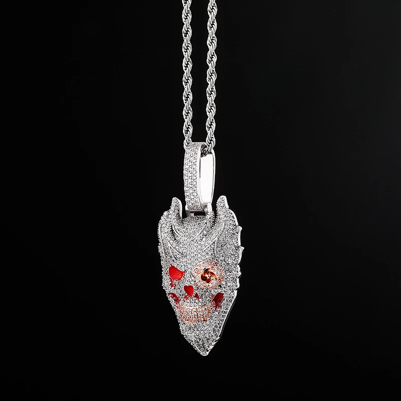 Pendente Hip Hop Uomo 'Ins Hot Fire Hell Ghost' con Zirconi e Olio, Accessorio Moda Stile Europeo Americano.