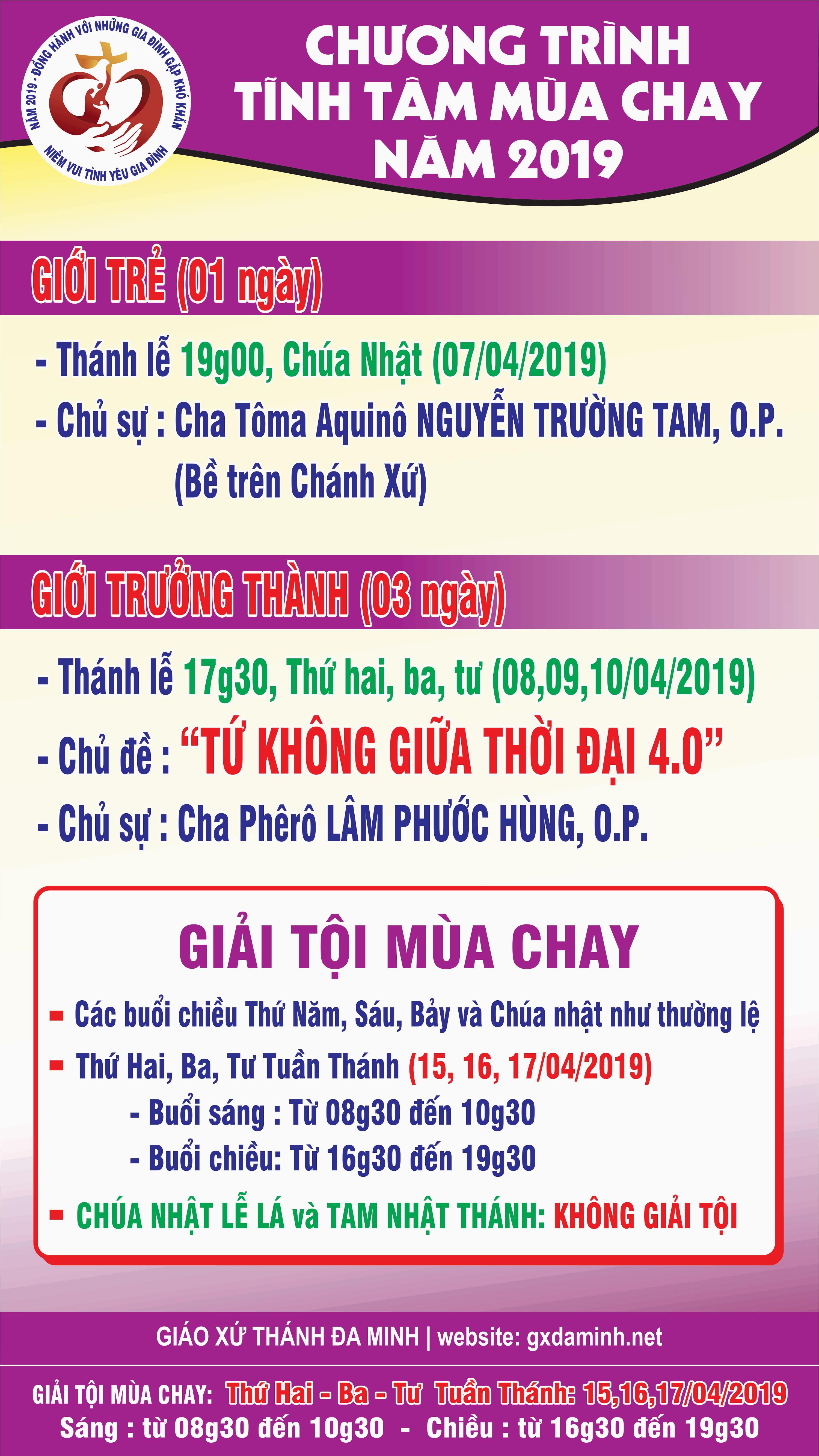 Chương trình tĩnh tâm mùa chay 2019