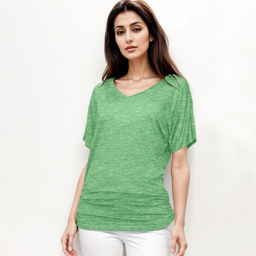 Title 7, Fashionable Yarn V-neck Loose Pleated Top