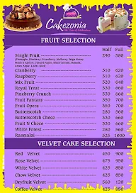 Cakezonia menu 1