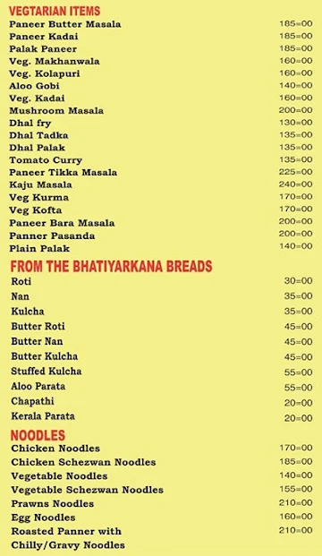 Namma Kudla Restaurant menu 