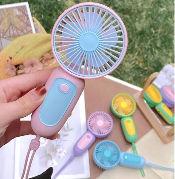 Quạt Cầm Tay Mini Fan Tặng Dây Đeo , Quạt Tích Điện Siêu Bền, Tiện Lợi