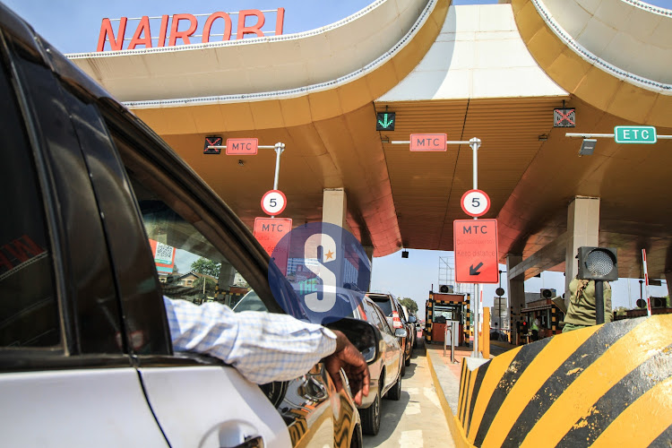 Motorists queue at Nairobi Expressway toll in Westland in Nairobi on February 7,2023. The expressway marked a 10,000,000 user milestone since it was opened for public use.