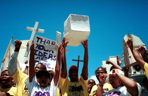 Hundreds of demonstrators against the Aids policies of the South African government march to Parliament November 26, 2001 in Cape Town, South Africa.