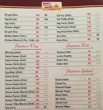 Hotel Azeem Babu menu 