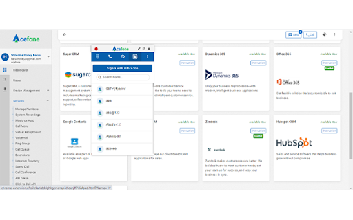 Acefone Extension For Office365