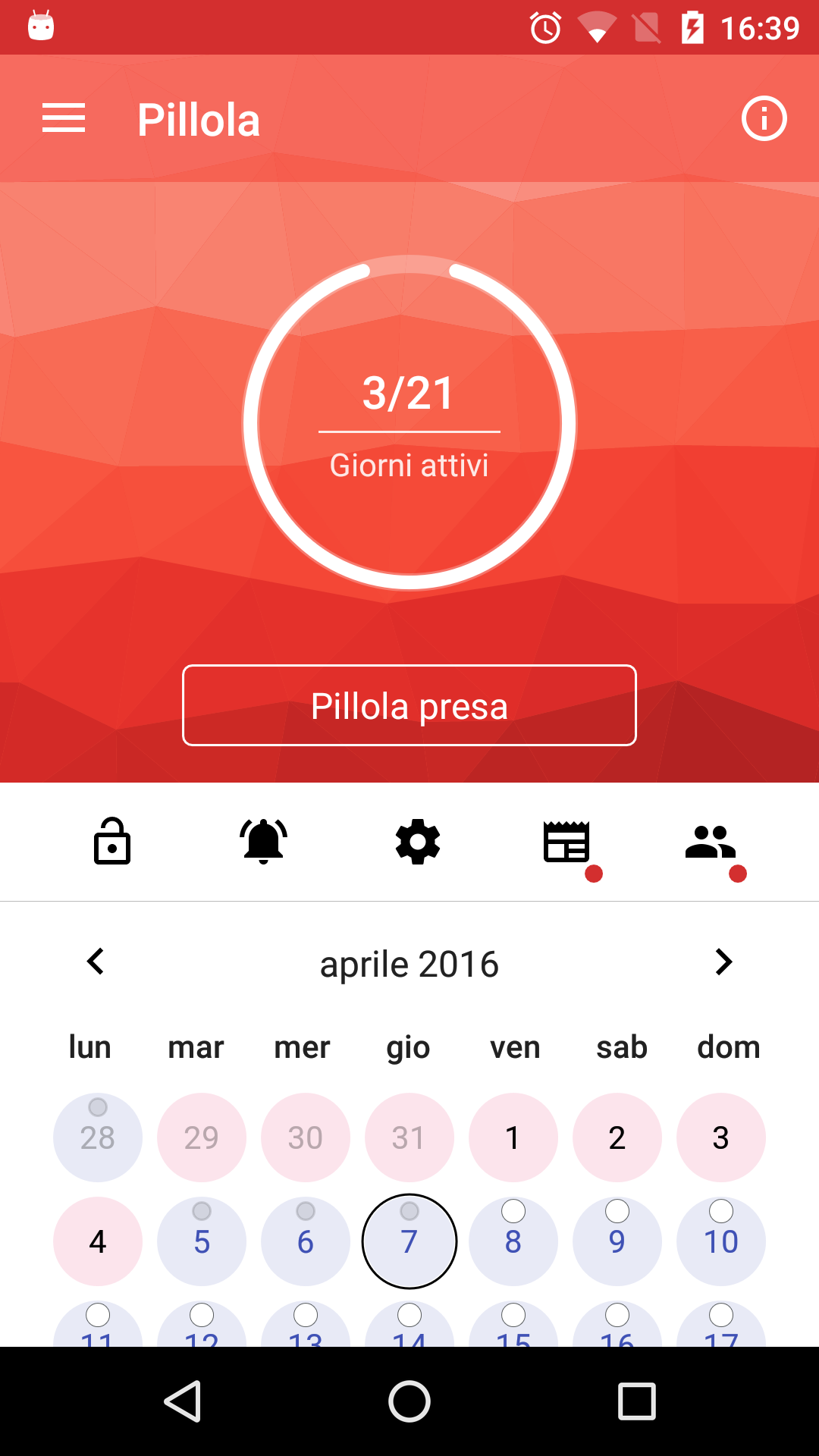 Android application Birth Control Pill Reminder screenshort