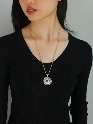 Title 6, Silver Coin Long Necklace Womens Retro Simple ...