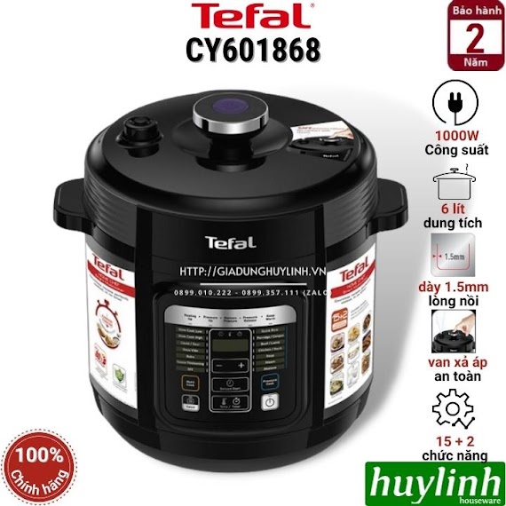 Nồi Áp Suất Điện Tử Tefal Cy601868 - Dung Tích 6 Lít - Công Suất 1000W - Hàng Chính Hãng