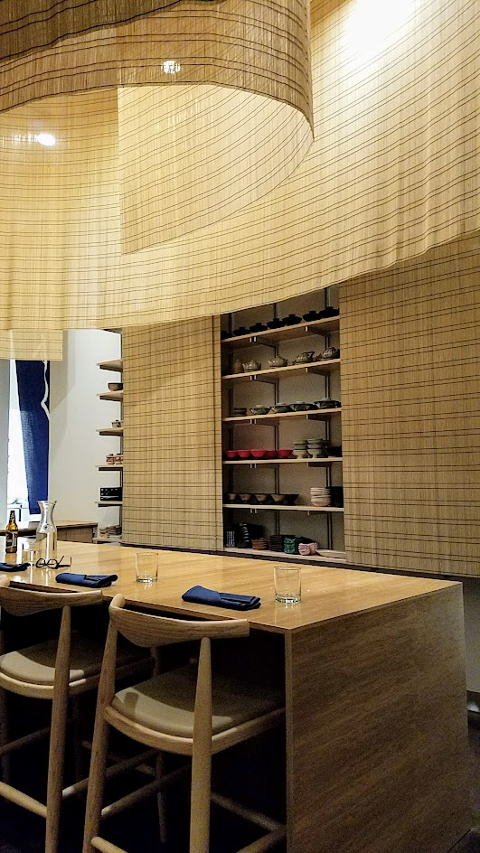 Interior of Chef Naoko's Shizuku, designed by Kengo Kuma