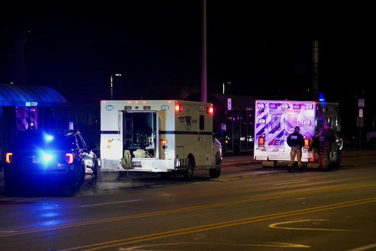 Emergency personnel respond to a shooting at Michigan State University in East Lansing, Michigan, US, February 13, 2023.