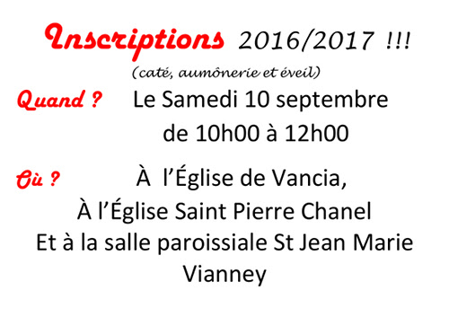 Catéchisme éveil à la foi et aumônerie : inscriptions 2016/2017