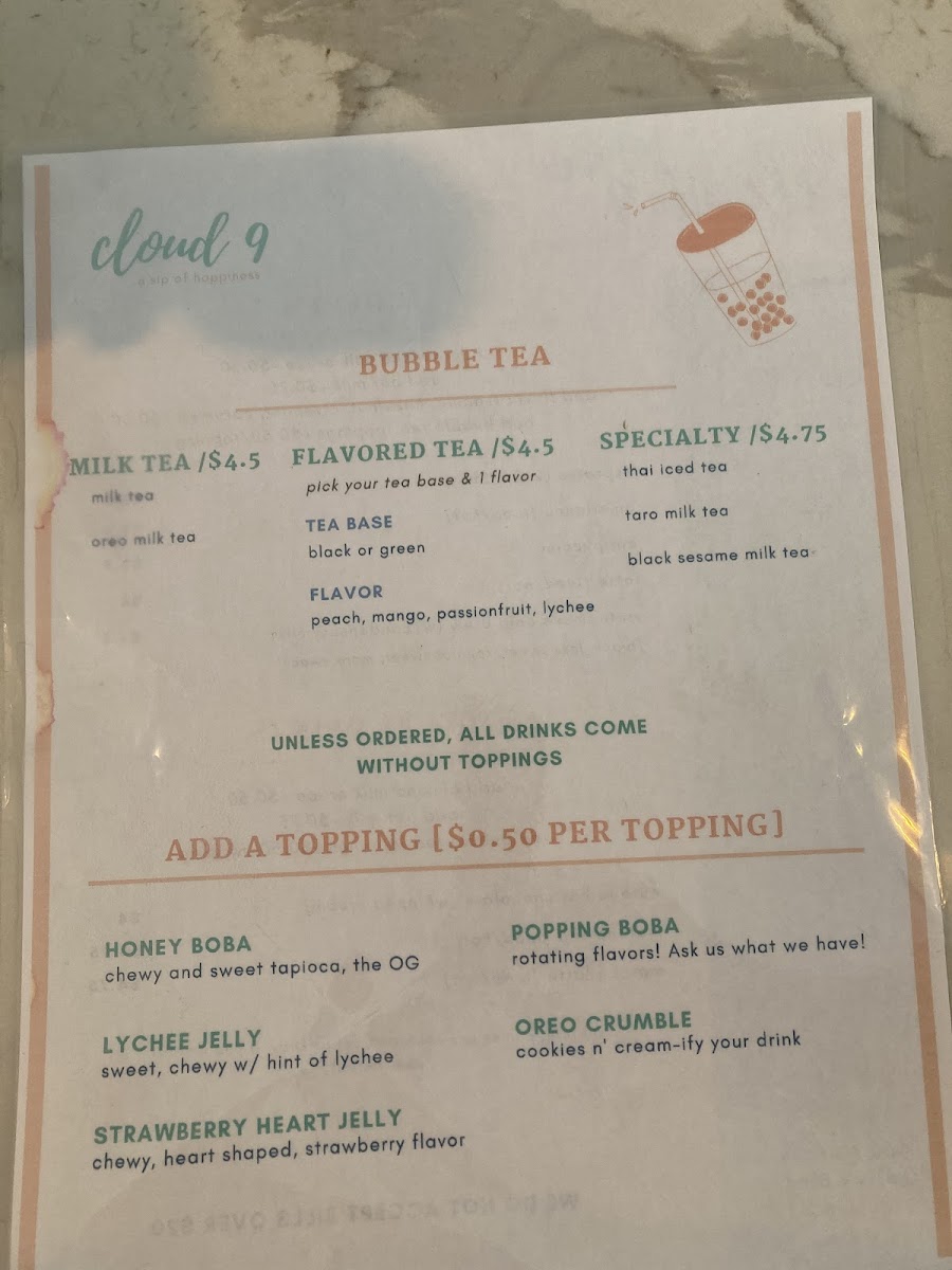 Cloud 9 Crepes gluten-free menu