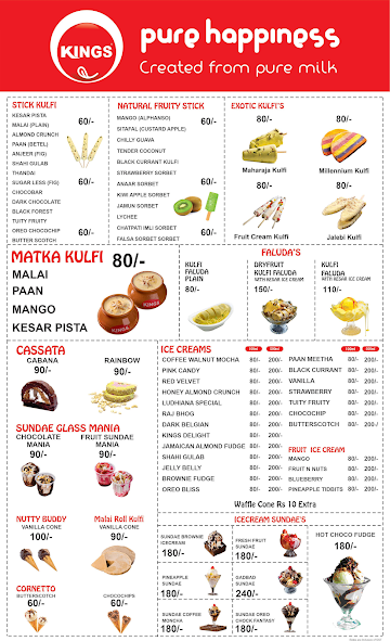 Kings Kulfi menu 