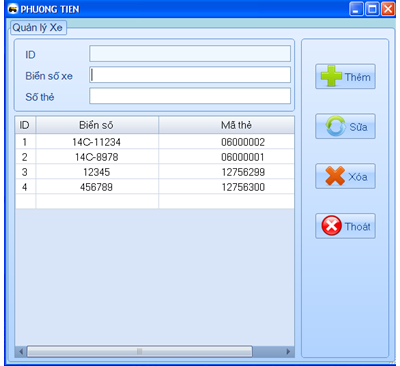 Giao diện thêm xe trong phần mềm quản lý trạm cân