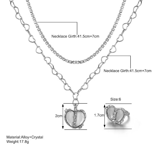 Title 1, Love Heart-shaped Ring Jewelry Set for Women Pe...