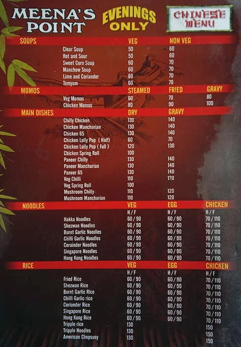 Meena's Point menu 