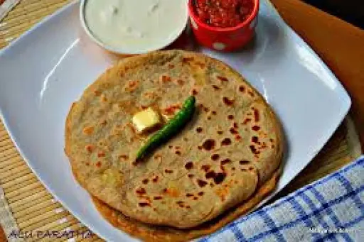 Aloo Paratha+curd+butter+pickle