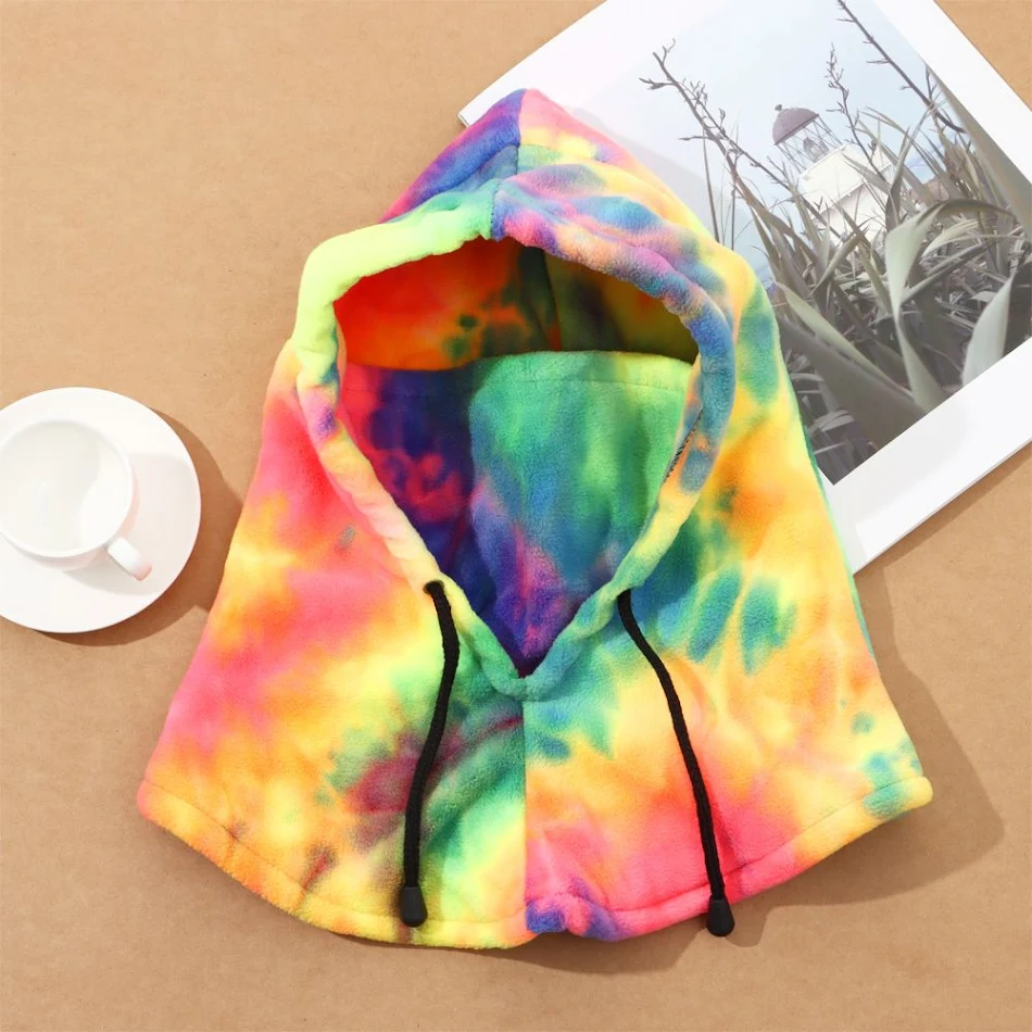 Termalna maska za lice sa kapuljačom od polar flisa, tie-dye, za skijanje na planini, šal od flisa, toplotna zaštita.