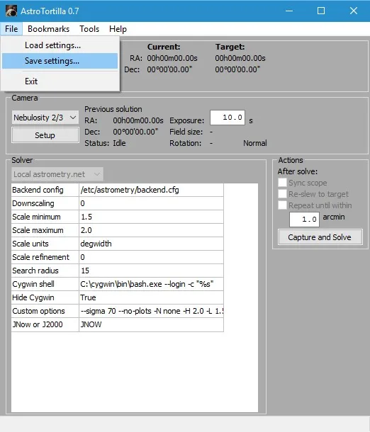 AstroTortilla Save Settings 2