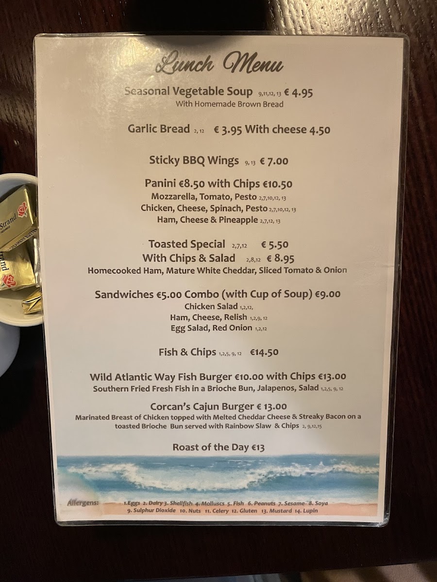 Lunch menu (there is also a kids menu)
