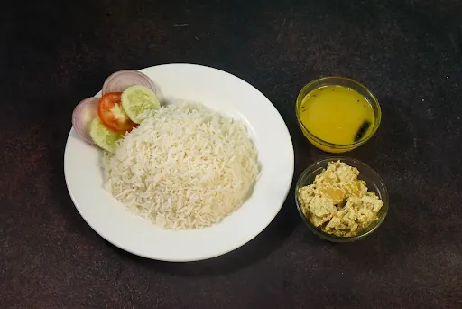 Steamed Rice With Aloo Posto And Salad