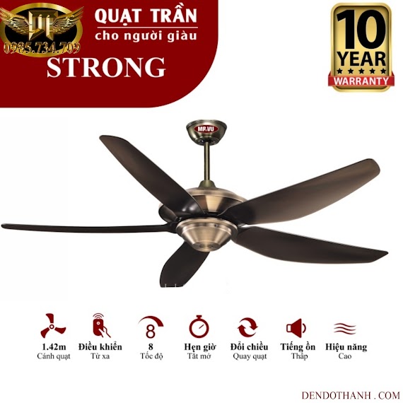 Quạt Trần Mr Vũ Strong Quạt Trần Cho Người Giàu Mẫu 5 Cánh Hiện Đại Không Đèn Led Đơn Giản Qtd