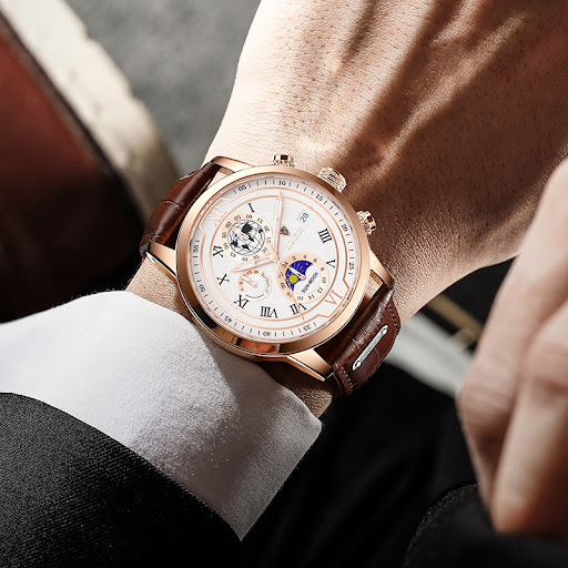 Title 6, Mens Quartz Watch with Moon Phase Function Exp...