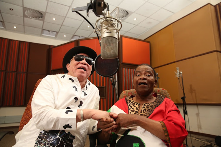 Malian singer Salif Keita and Joseph during an interview about the single 'United We Stand' in Durban in April 2015. The music icons teamed up to record the single discouraging xenophobia.