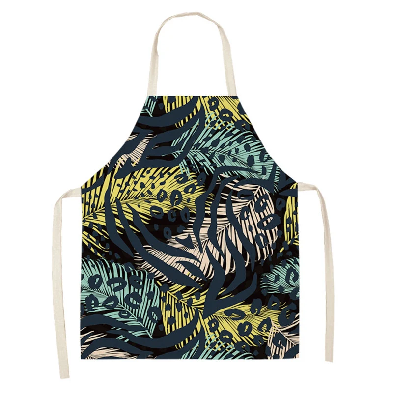 Leopard Print Digital Printing Sleeveless Apron Kitchen Daily Antifouling Parent-child Linen Sleeveless Coverall for Coo
