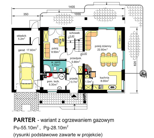 BW-36 wariant 9 - Rzut parteru - propozycja adaptacji - ogrzewanie gazowe