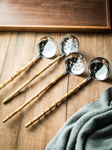 Title 5, Natural Bamboo Handle Soup Spoon And Strainer f...