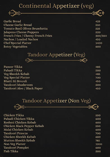 Immortal Club menu 